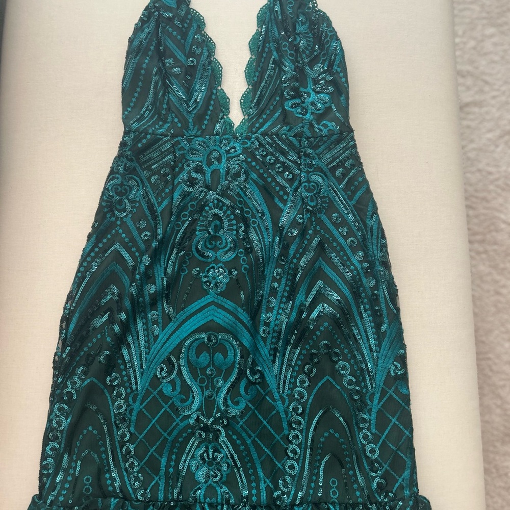 PrettyLittleThing Teal sequin dress. Never worn . New with tags .